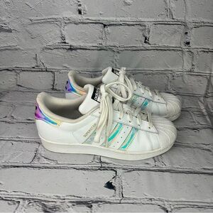 adidas Originals Superstar Sneakers with Iridescent and White Kids Size 4